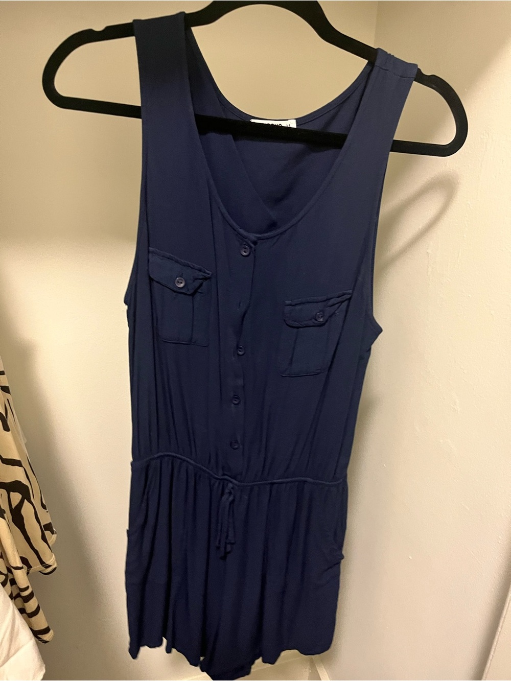 Ci Sono Navy Sleeveless Button-Front Romper